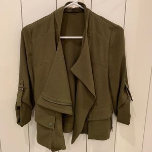 Olive Blazer with Draped Collar
